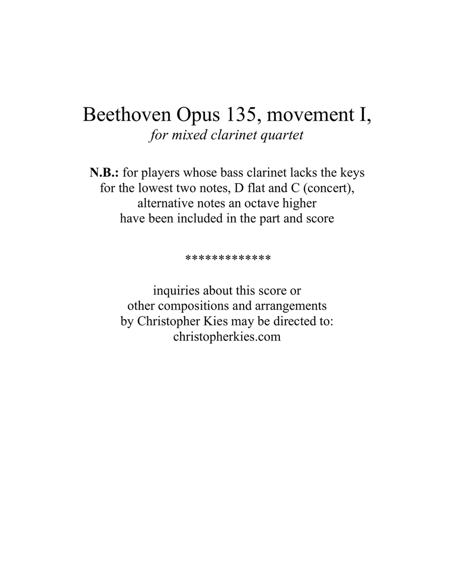 Quartet in F Major, Opus 135, movement 1, Allegretto, for mixed clarinet quartet Clarinet Quartet scores gallery preview page 2