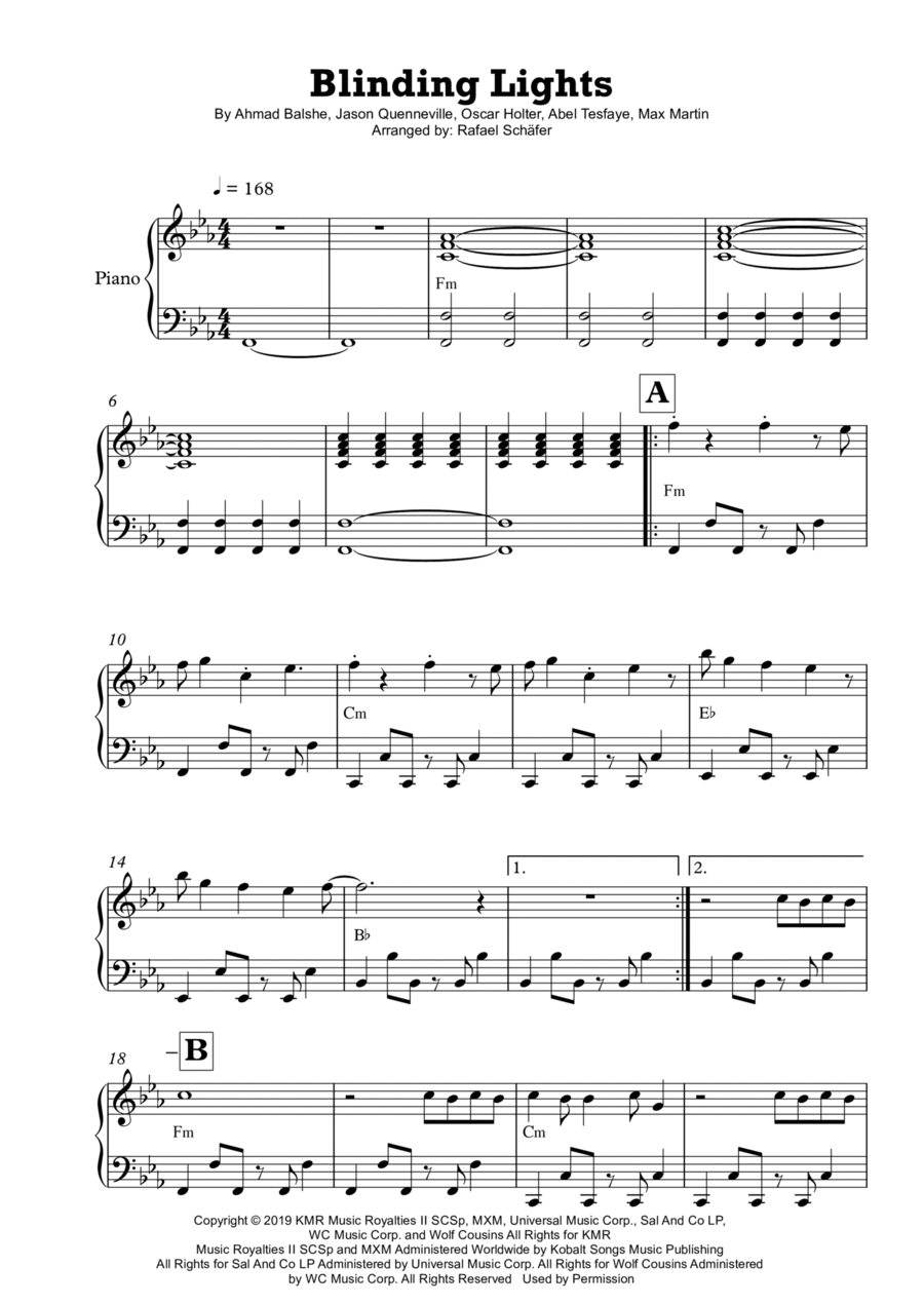 Blinding Lights Piano Solo scores gallery preview page 1