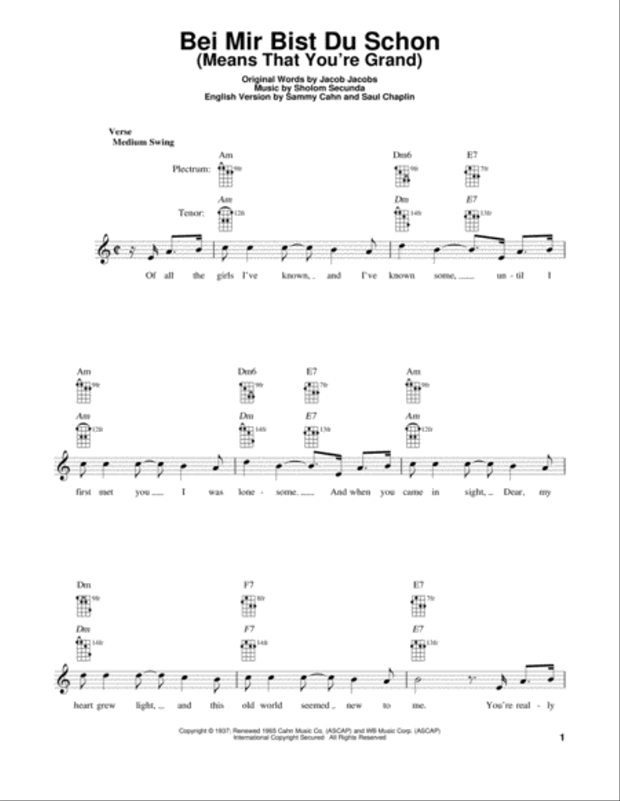 Bei Mir Bist Du Schon (Means That You're Grand) Banjo scores gallery preview page 1