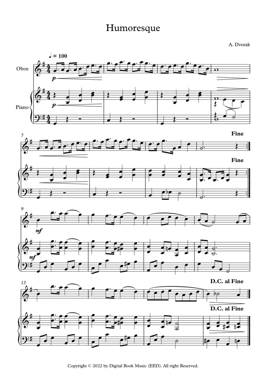 Humoresque - Antonin Dvorak (Oboe + Piano) image number null