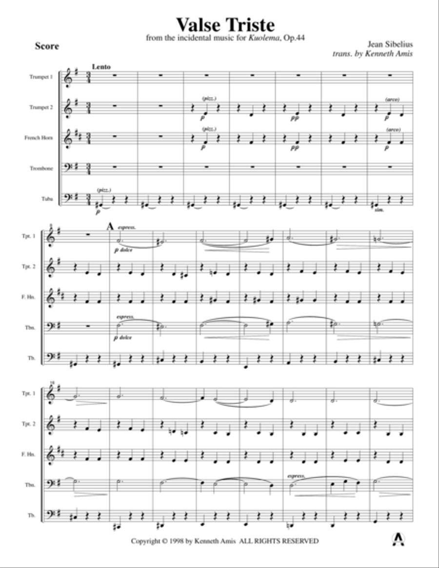 Valse Triste Valse Triste Brass Quintet scores gallery preview page 3