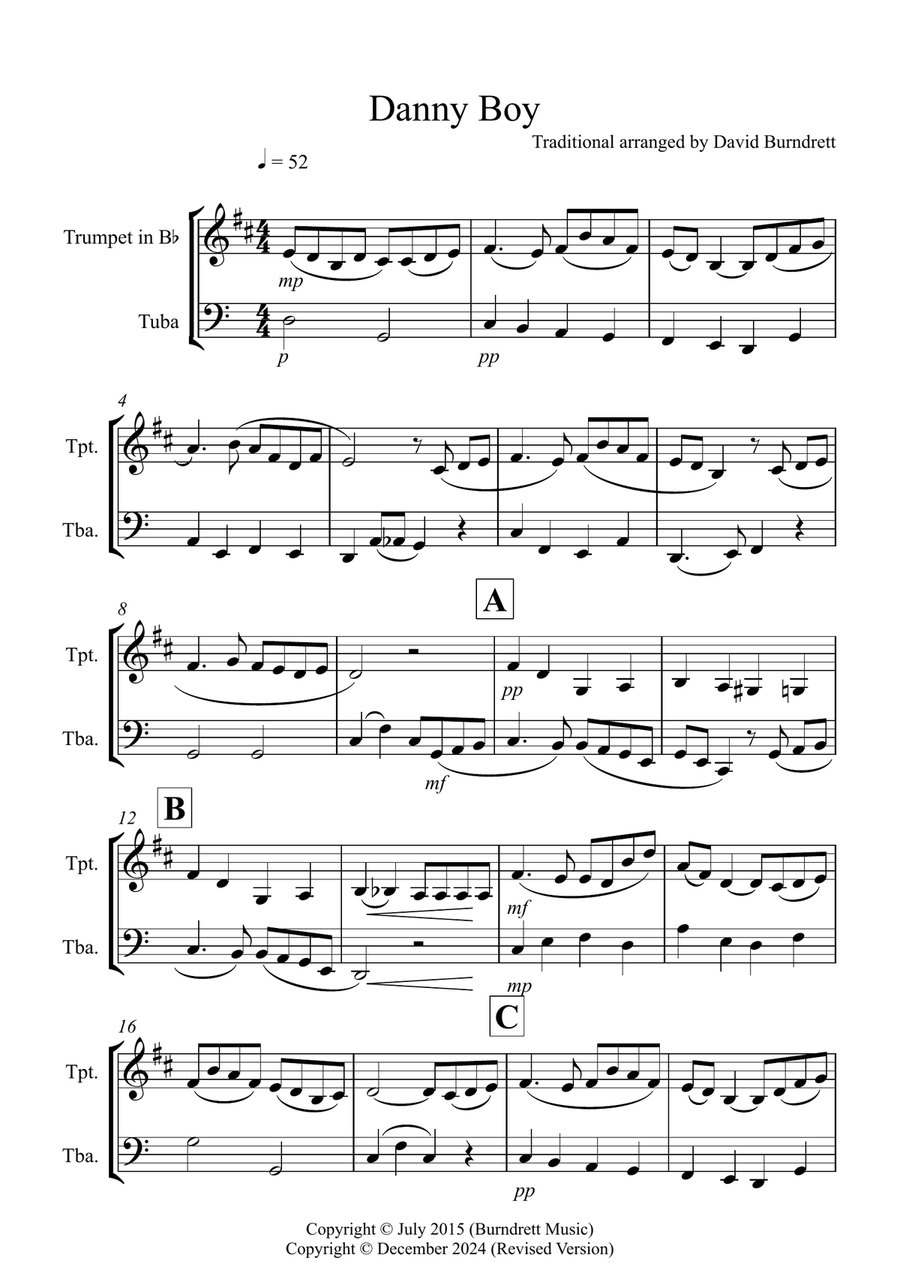 Danny Boy for Trumpet and Tuba Duet Brass Duet scores gallery preview page 1