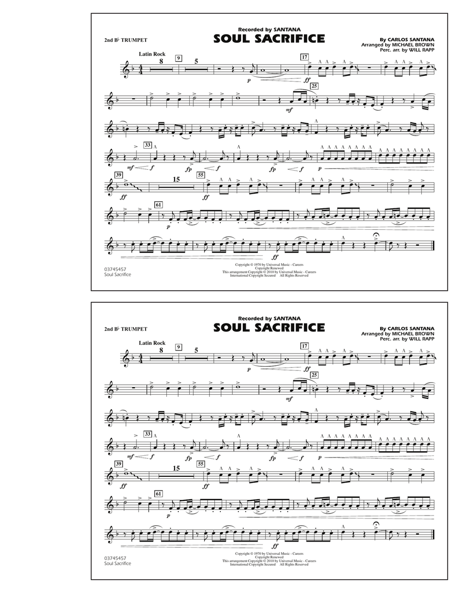 Soul Sacrifice - 2nd Bb Trumpet Marching Band scores gallery preview page 1