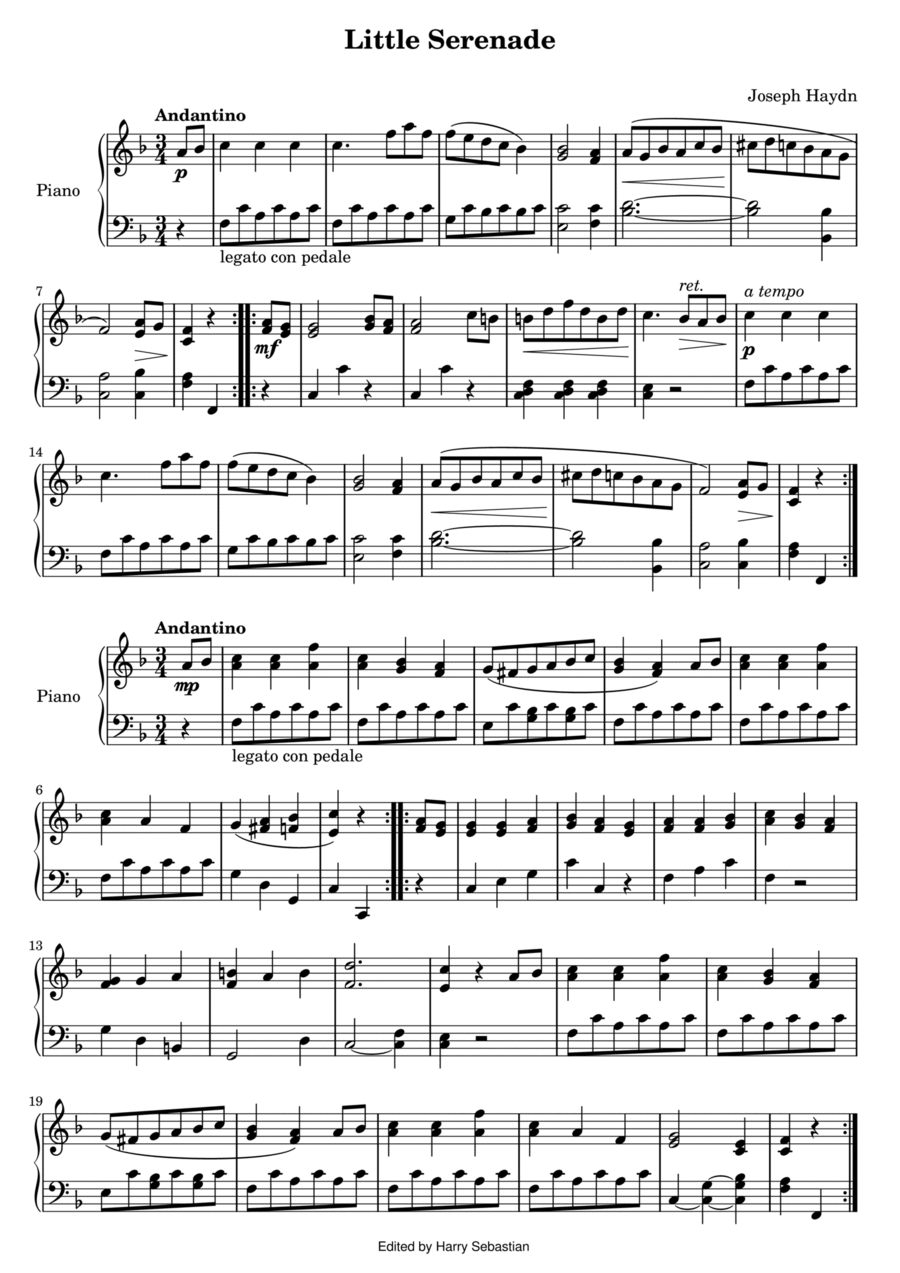 Haydn- Little Serenade Haydn- Little Serenade Easy Piano scores gallery preview page 1