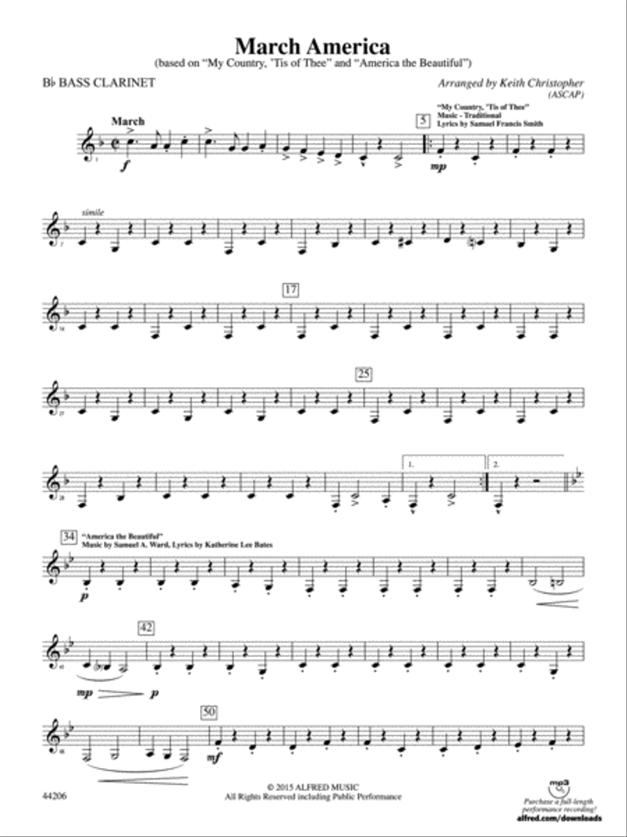 March America: B-flat Bass Clarinet Concert Band scores gallery preview page 1