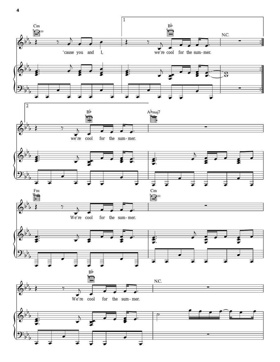Cool For The Summer Piano, Vocal, Guitar scores gallery preview page 4