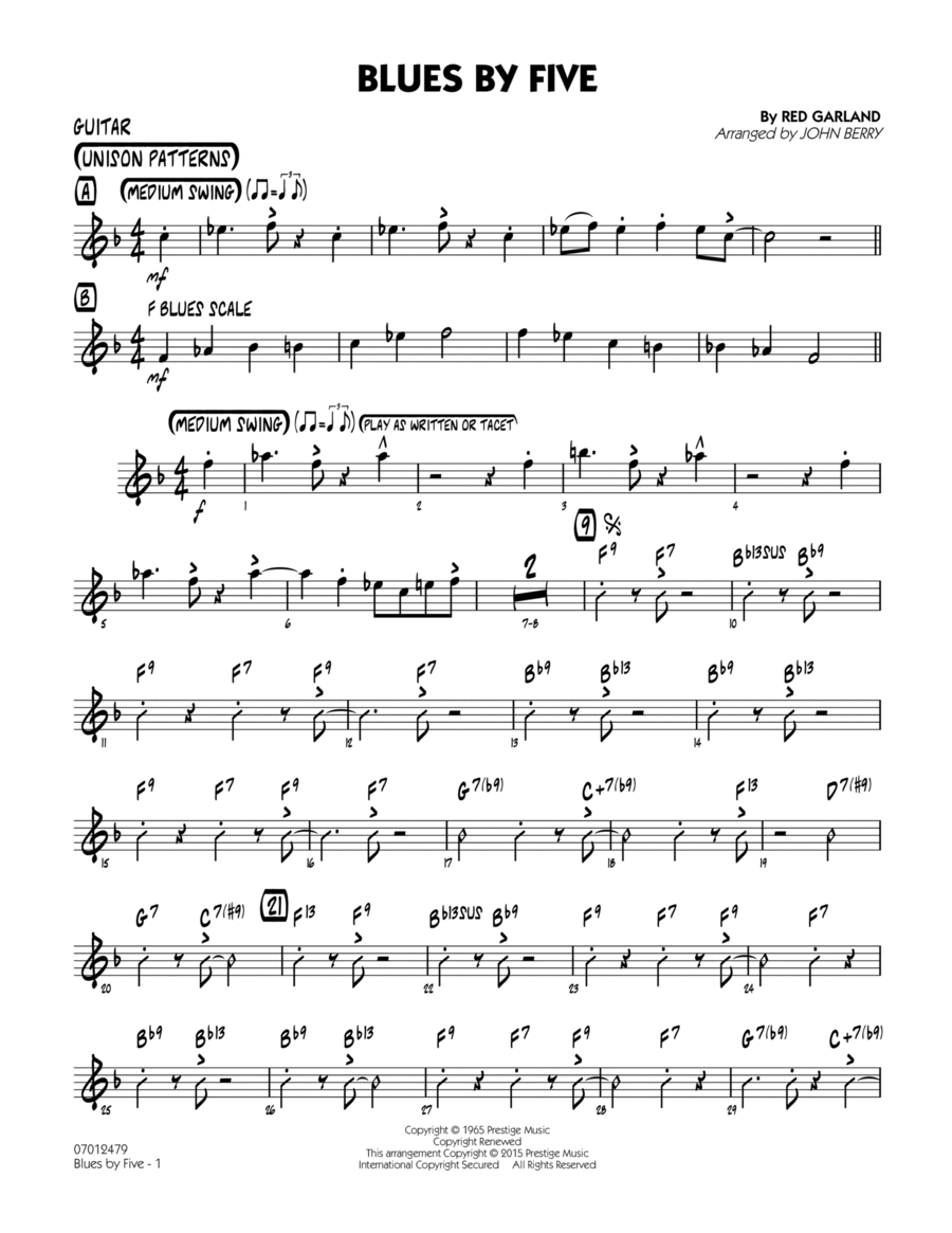 Blues by Five - Guitar Jazz Ensemble scores gallery preview page 1