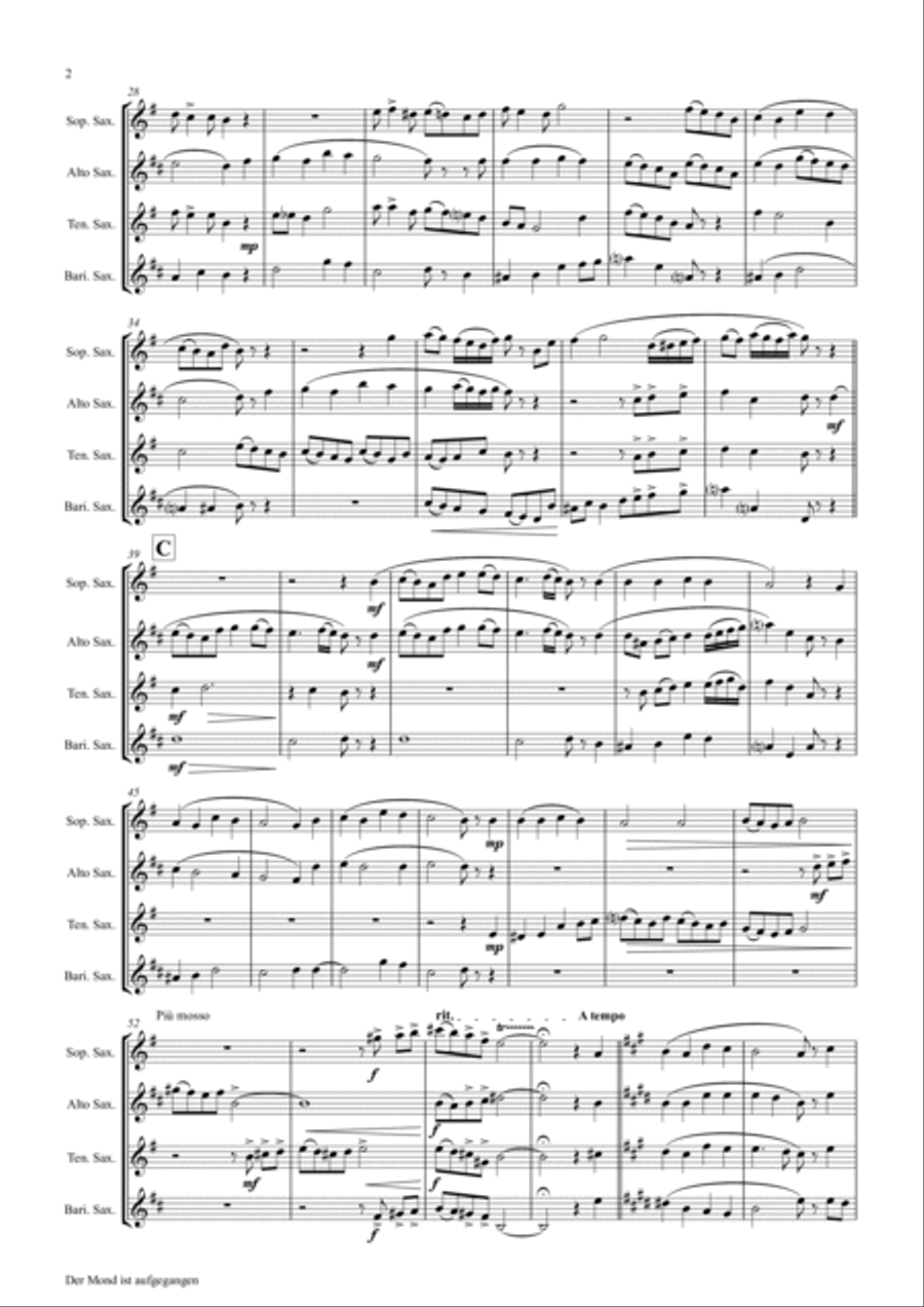 Der Mond ist aufgegangen - German Folk Song - Saxophone Quartet Saxophone Quartet scores gallery preview page 2