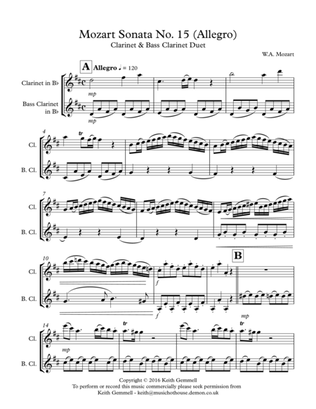Book cover for Mozart Sonata No.15 (Allegro): Clarinet & Bass Clarinet Duet