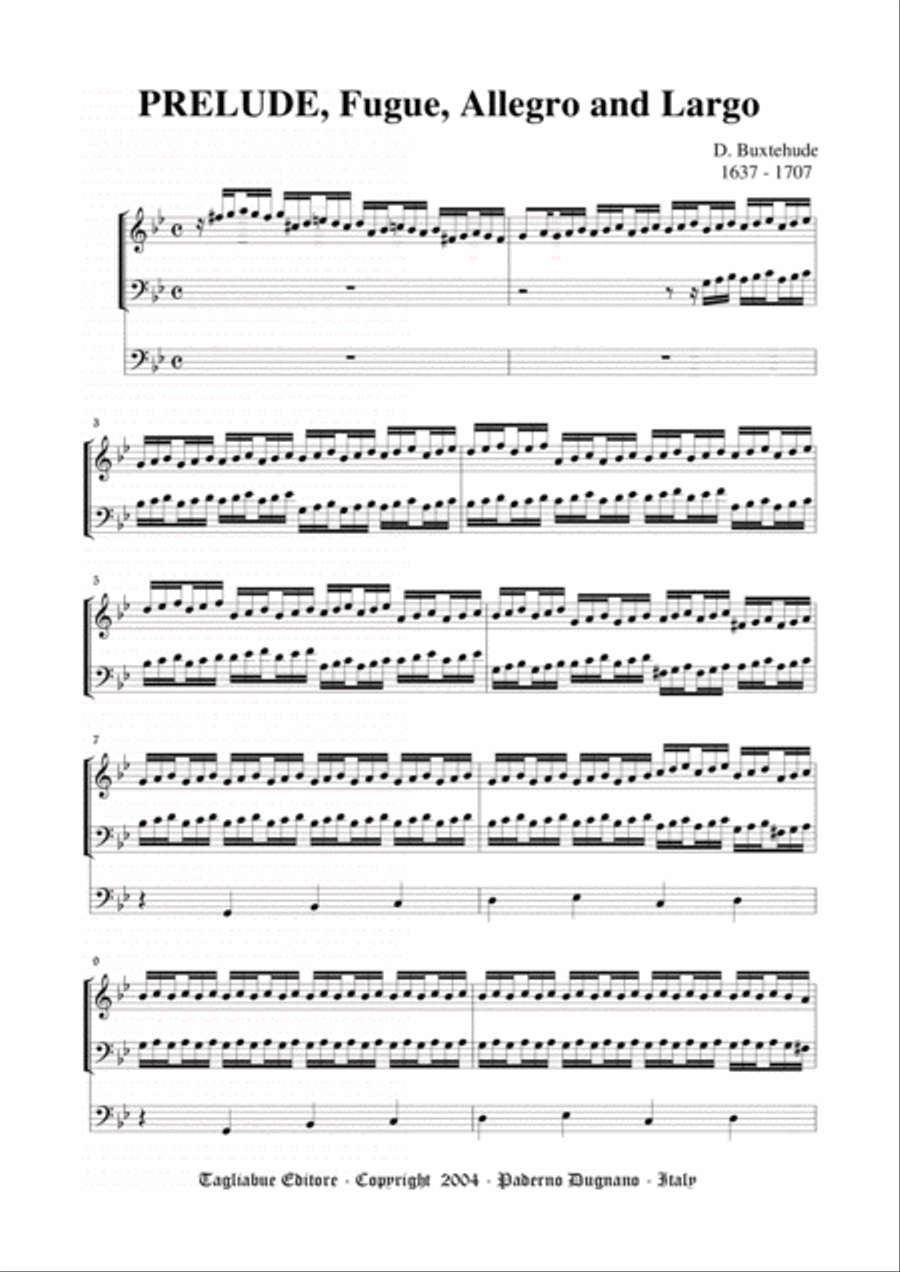 BUXTEHUDE - PRELUDE, Fugue, Allegro and Largo - BuxWV 149 - For Organ 3 staff Organ Solo scores gallery preview page 1