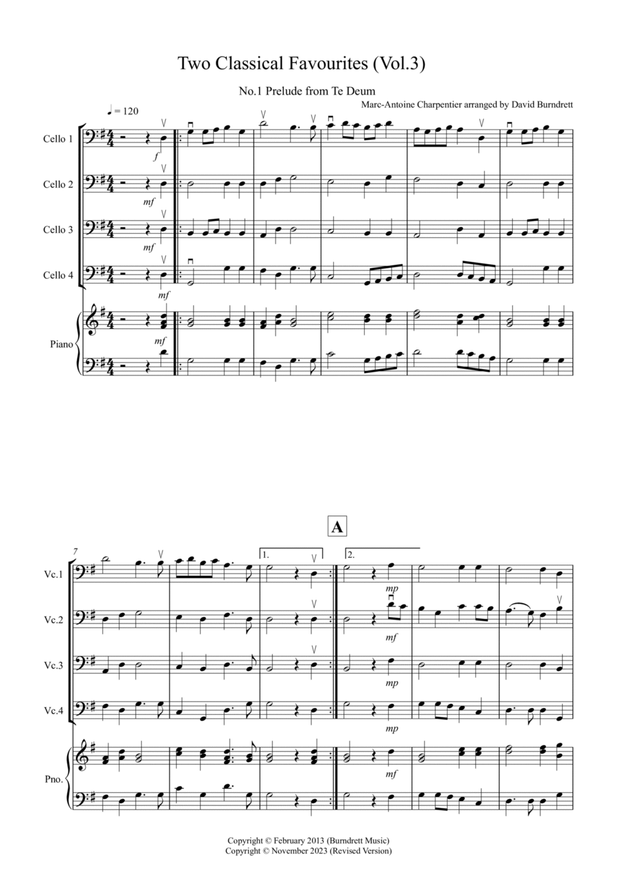2 Classical Favourites for Cello Quartet (volume three) Cello scores gallery preview page 1