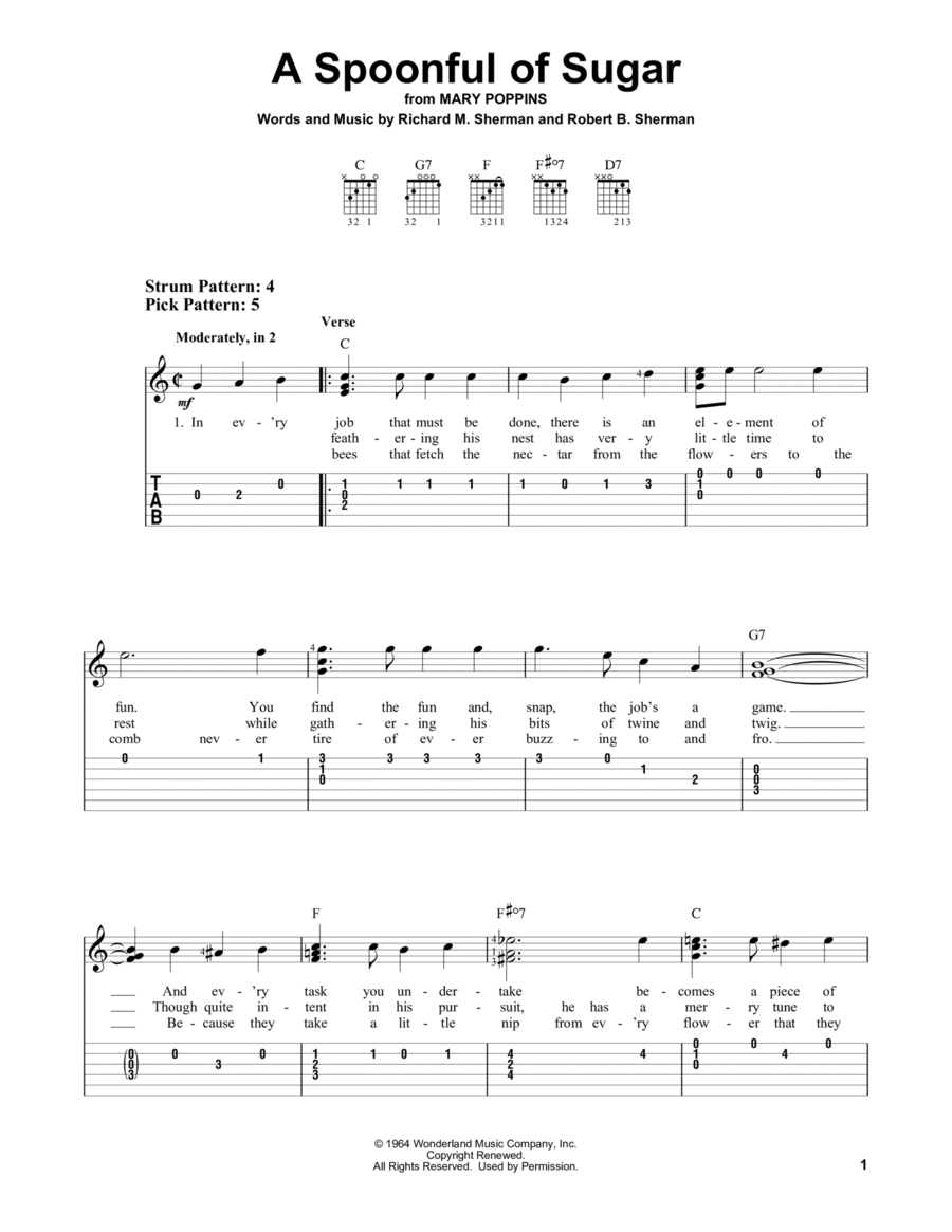 A Spoonful Of Sugar (from Mary Poppins) Guitar Tablature scores gallery preview page 1