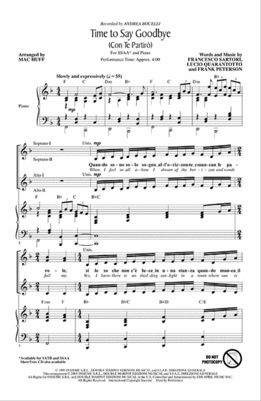 Time to Say Goodbye (Con Te Partiro) SSAA scores gallery preview page 2