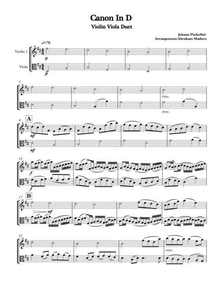 Pachelbel's Canon In D Violin Viola Duet image number null