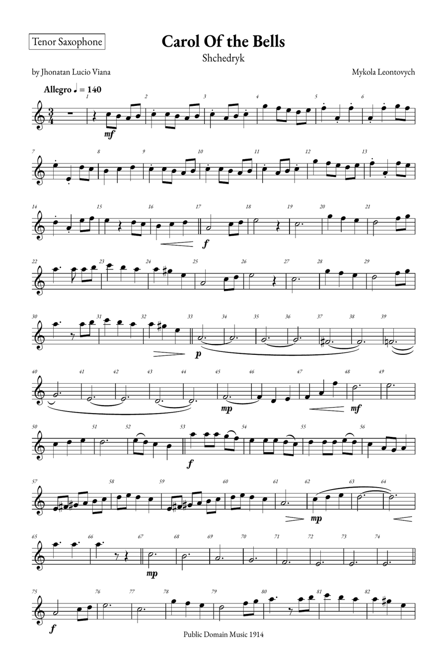 Carol of the Bells Tenor Saxophone scores gallery preview page 5