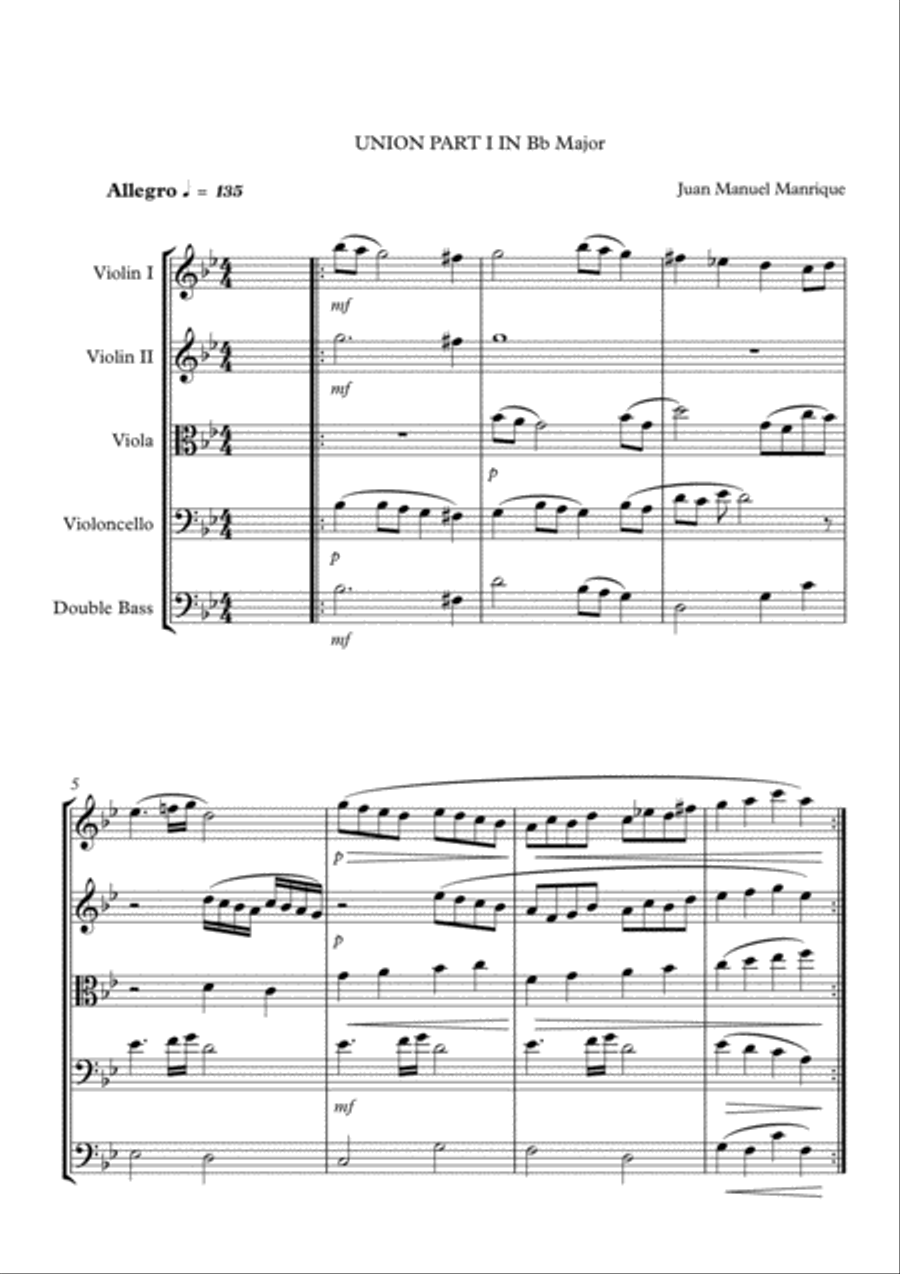 Union in Bb String Quintet scores gallery preview page 1