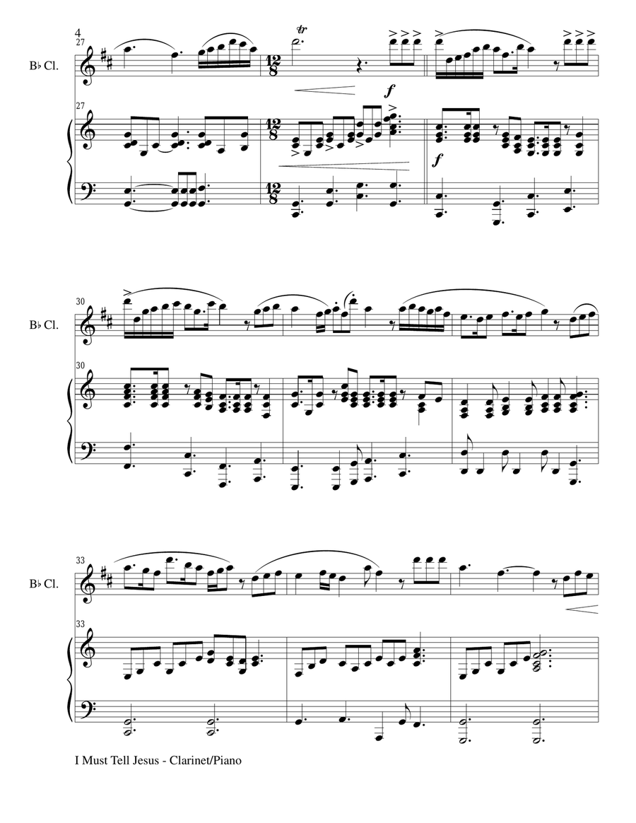 I MUST TELL JESUS (Bb Clarinet/Piano and Clarinet Part) B-Flat Clarinet scores gallery preview page 4