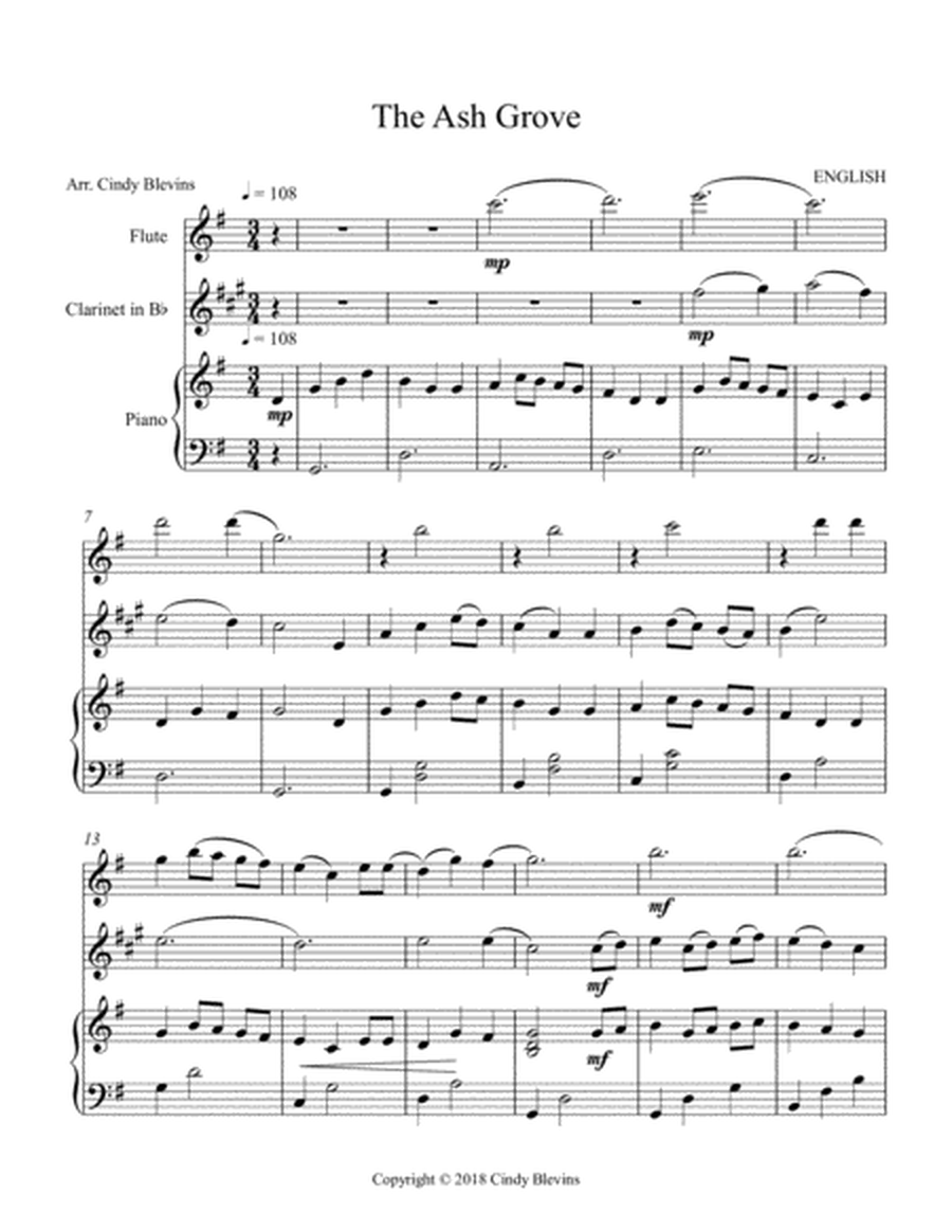 The Ash Grove, for Piano, Flute and Clarinet image number null