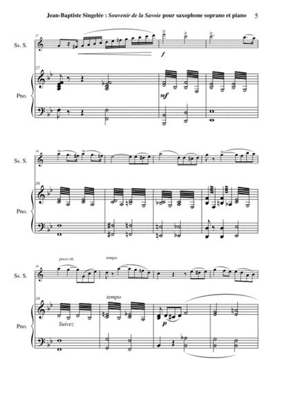 Jean-Baptiste Singelée: Souvenir de la Savoie, Opus 73 fantaisie pour saxophone soprano et piano