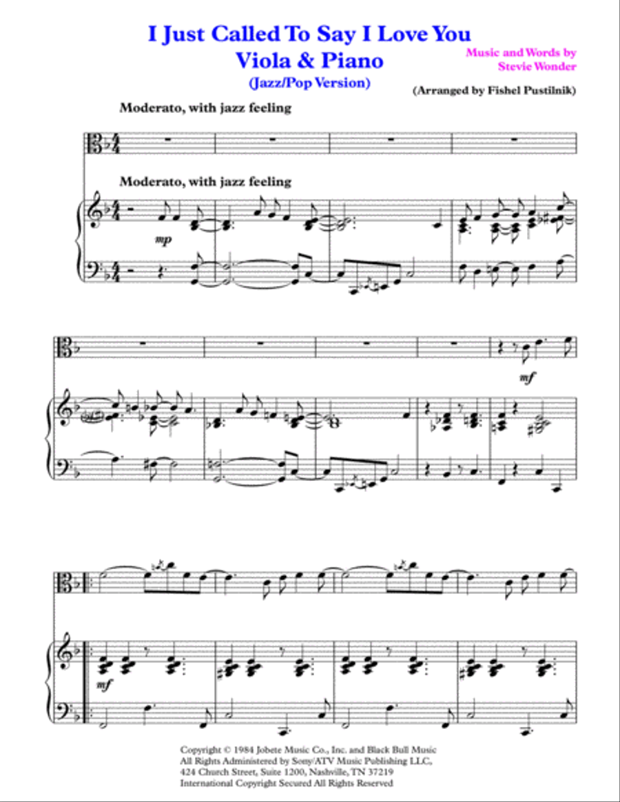 I Just Called To Say I Love You Viola scores gallery preview page 2