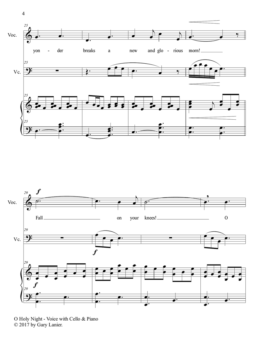 O HOLY NIGHT (Voice Solo with Cello & Piano - Score & Parts included) Small Ensemble scores gallery preview page 5