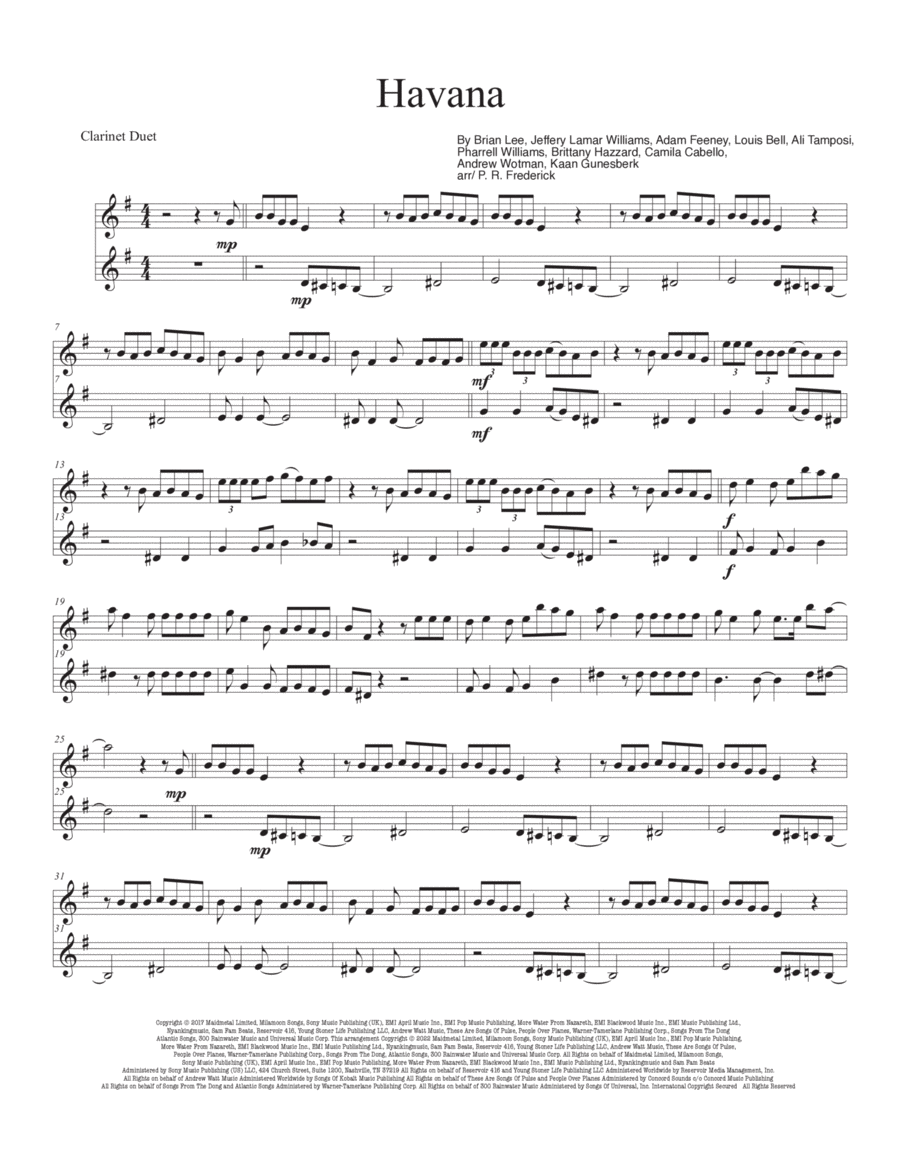 Havana Clarinet Duet scores gallery preview page 1