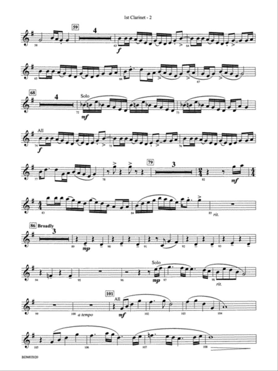Prairiesong: 1st B-flat Clarinet Concert Band scores gallery preview page 2
