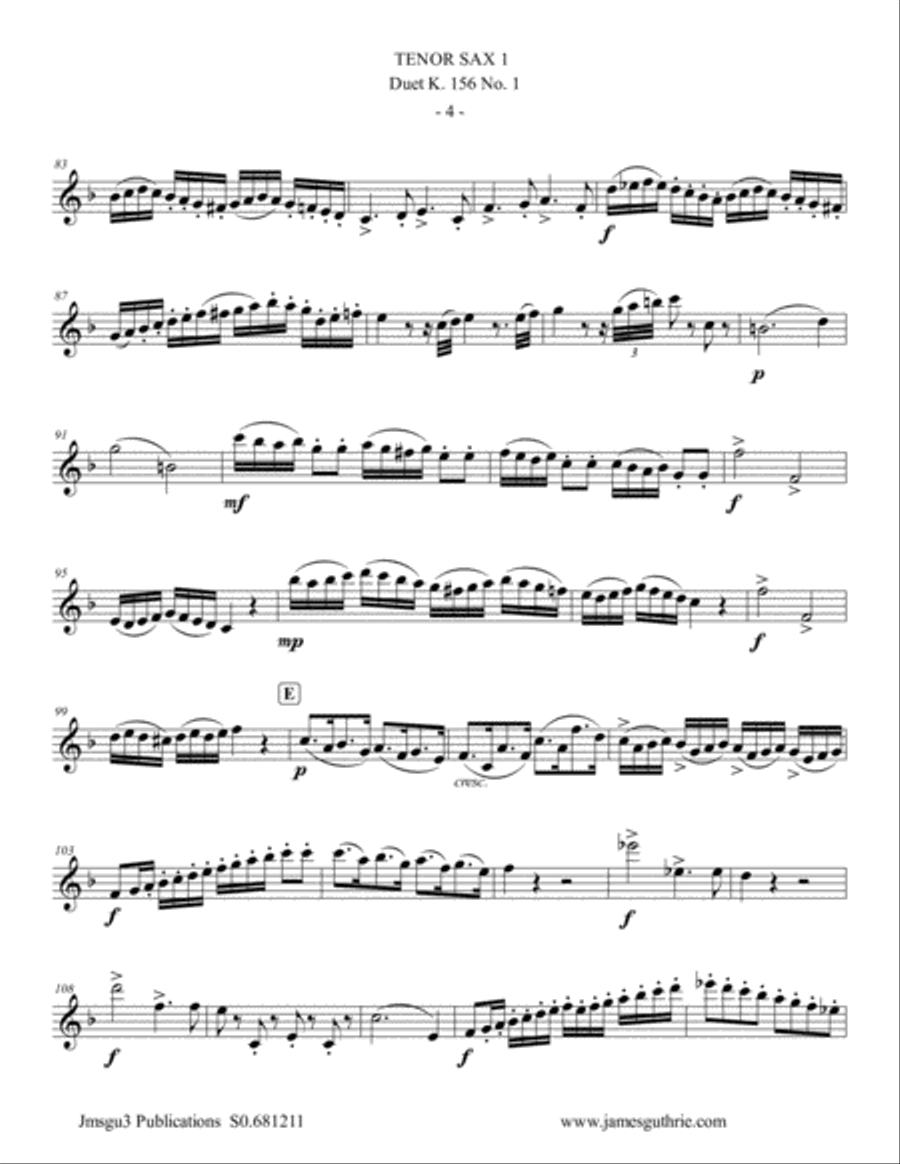 Mozart: Duet K. 156 No. 1 for Tenor Sax Duo Woodwind Duet scores gallery preview page 4
