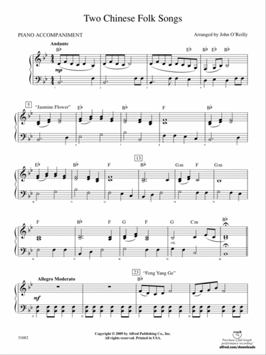 Two Chinese Folk Songs: Piano Accompaniment Concert Band scores gallery preview page 1