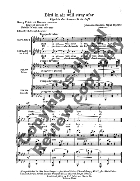 Three Love Song Waltzes, Op. 52/4,13, Op. 65/13