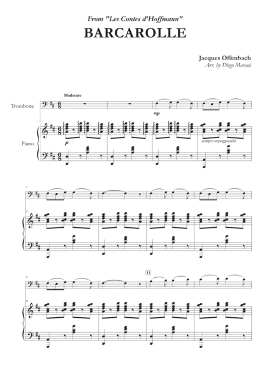 Offenbach's Barcarolle for Trombone (or Euphonium) and Piano Chamber Music scores gallery preview page 2