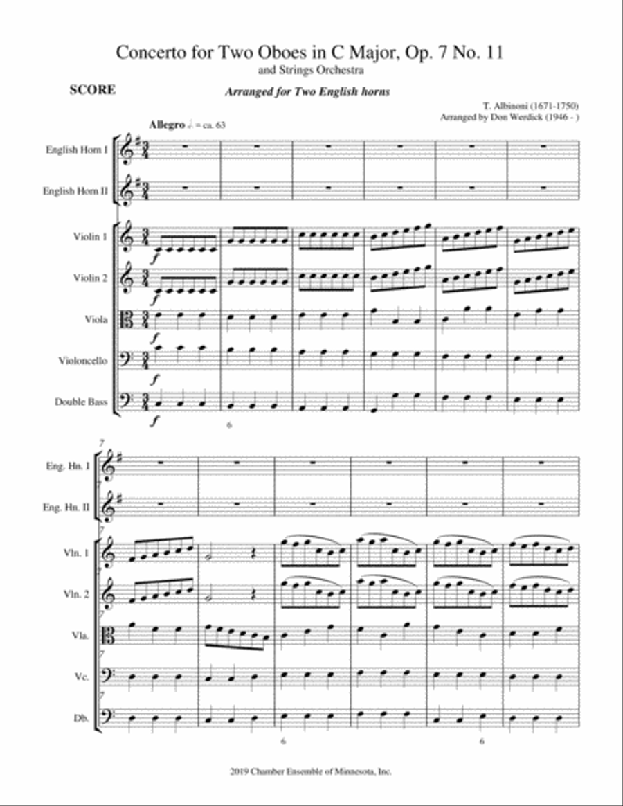 Concerto for Two English horns in C Major, Op. 7 No. 11 and String Orchestra String Orchestra scores gallery preview page 3