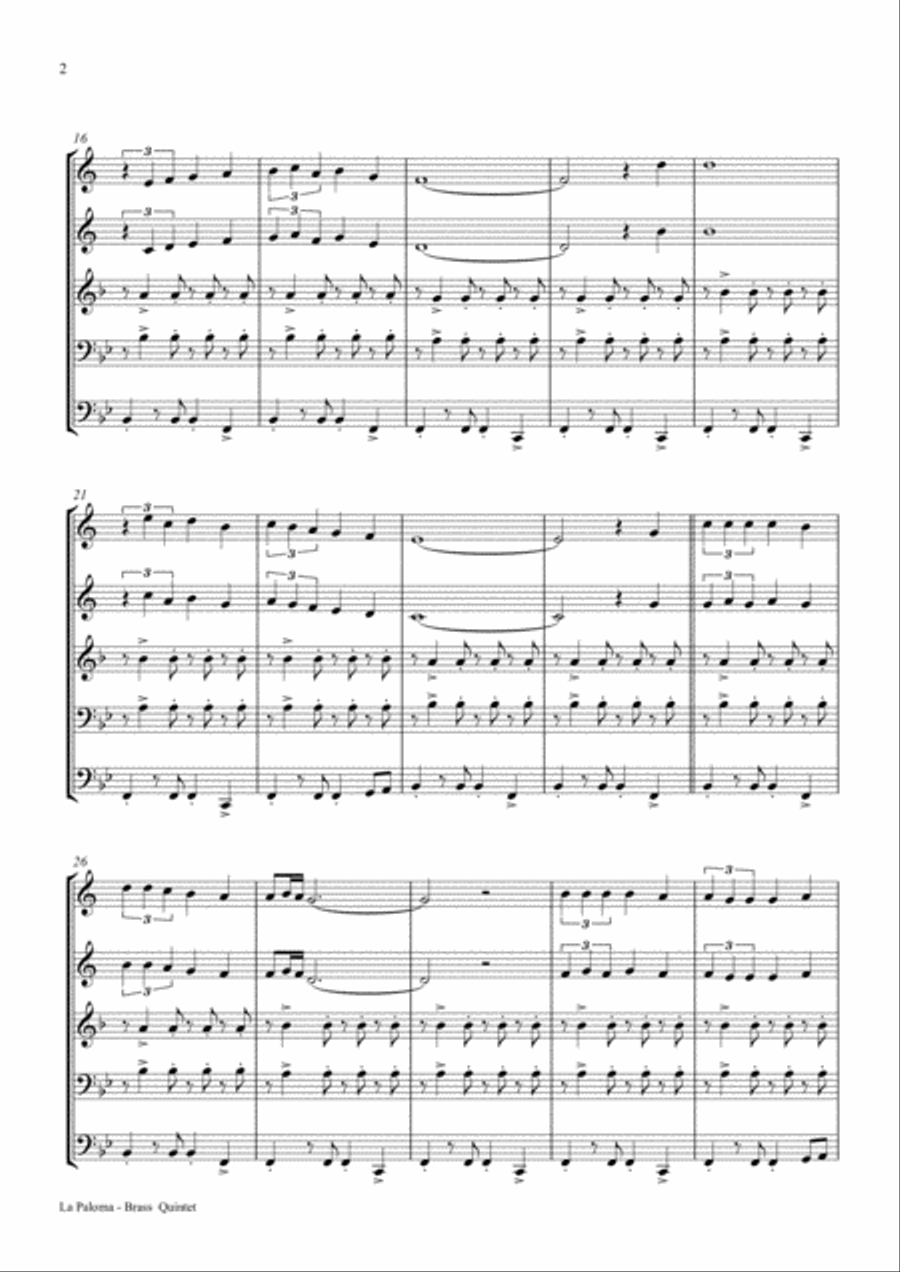 La Paloma - Spanish Habanera - Brass Quintet Brass Quintet scores gallery preview page 2
