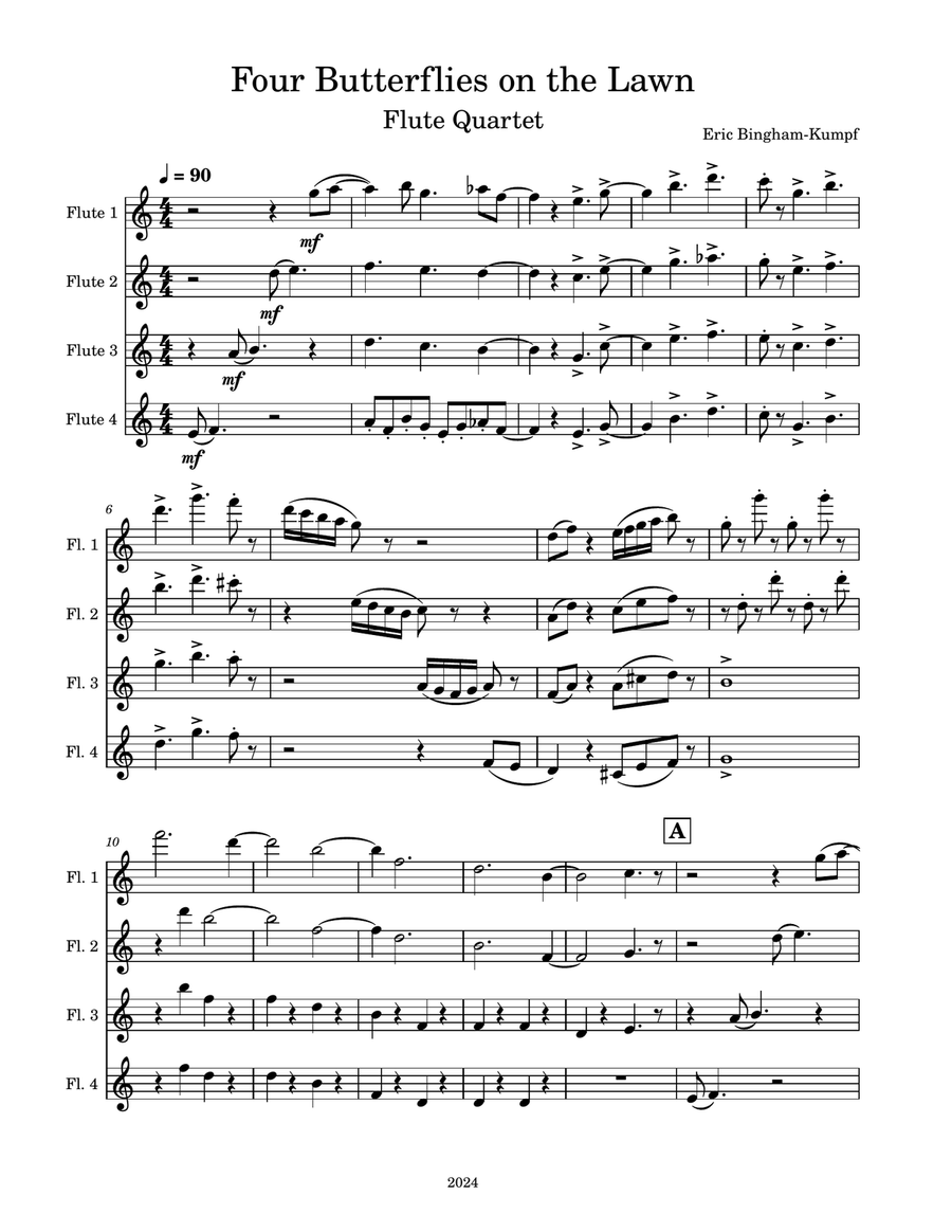 Four Butterflies on the Lawn Woodwind Quartet scores gallery preview page 1