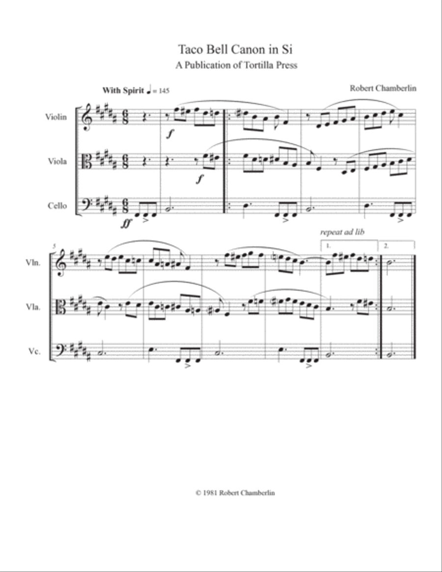 Taco Bell Canon in Si Taco Bell Canon in Si String Trio scores gallery preview page 3