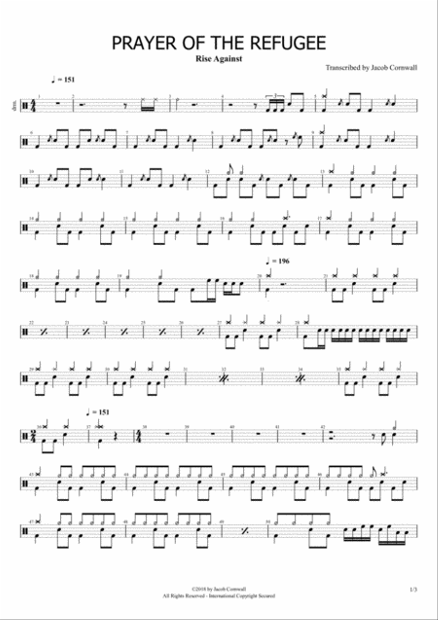 Prayer Of The Refugee Drum Set scores gallery preview page 1