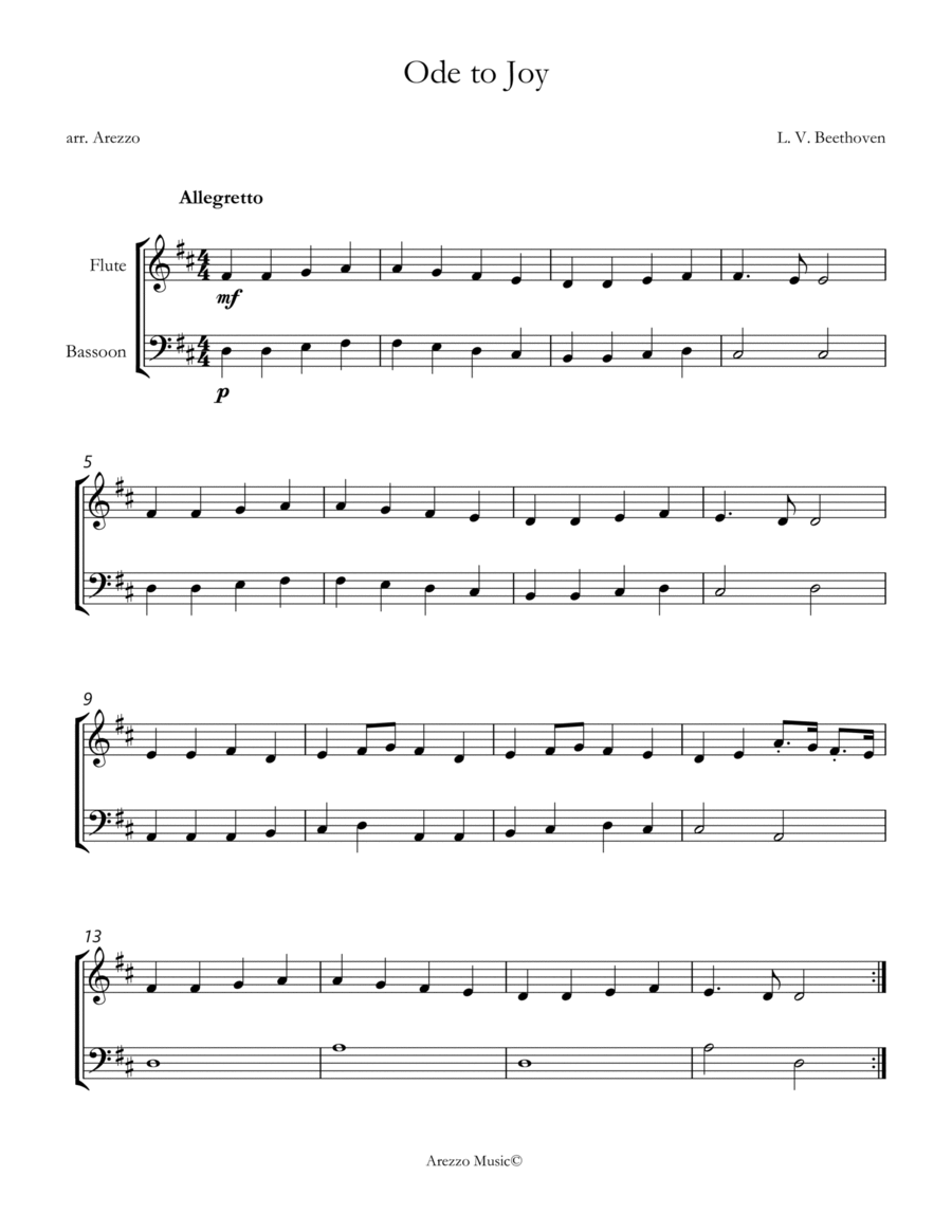 ode to joy flute and bassoon sheet music for beginners Woodwind Duet scores gallery preview page 1