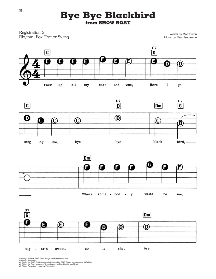 Bye Bye Blackbird Electronic Keyboard - Digital Sheet Music