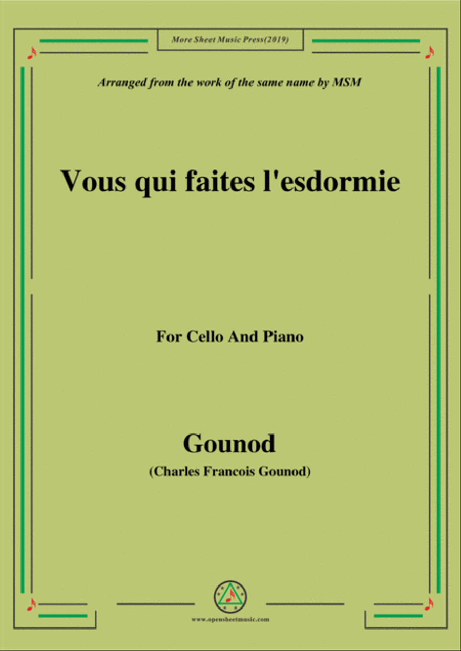Gounod-Vous qui faites l'esdormie,for Cello and Piano Piano scores gallery preview page 1