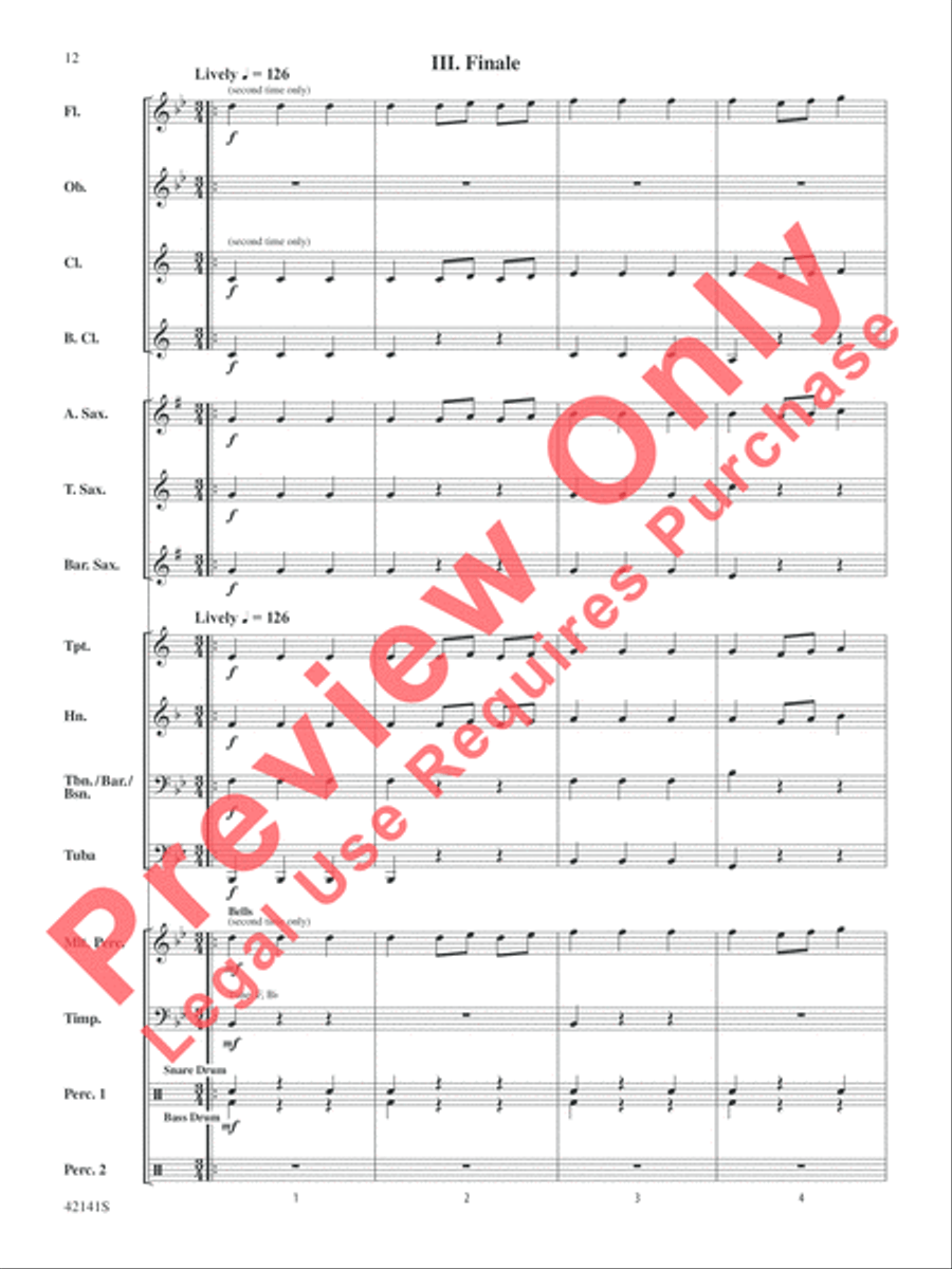 Three Movements from Water Music Concert Band scores gallery preview page 12