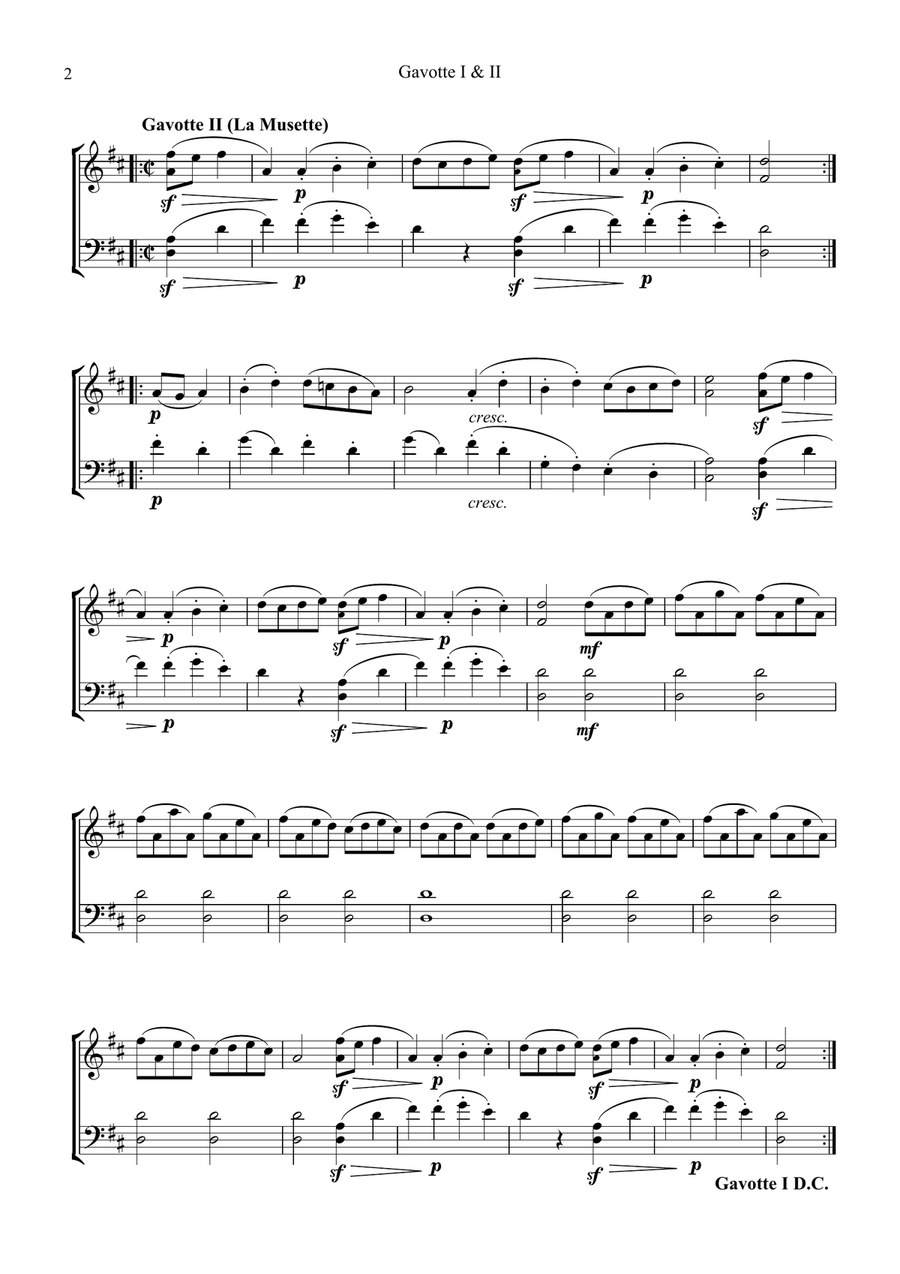 Gavotte 1 & 2 BWV 1012 for violin and cello String Duet scores gallery preview page 2