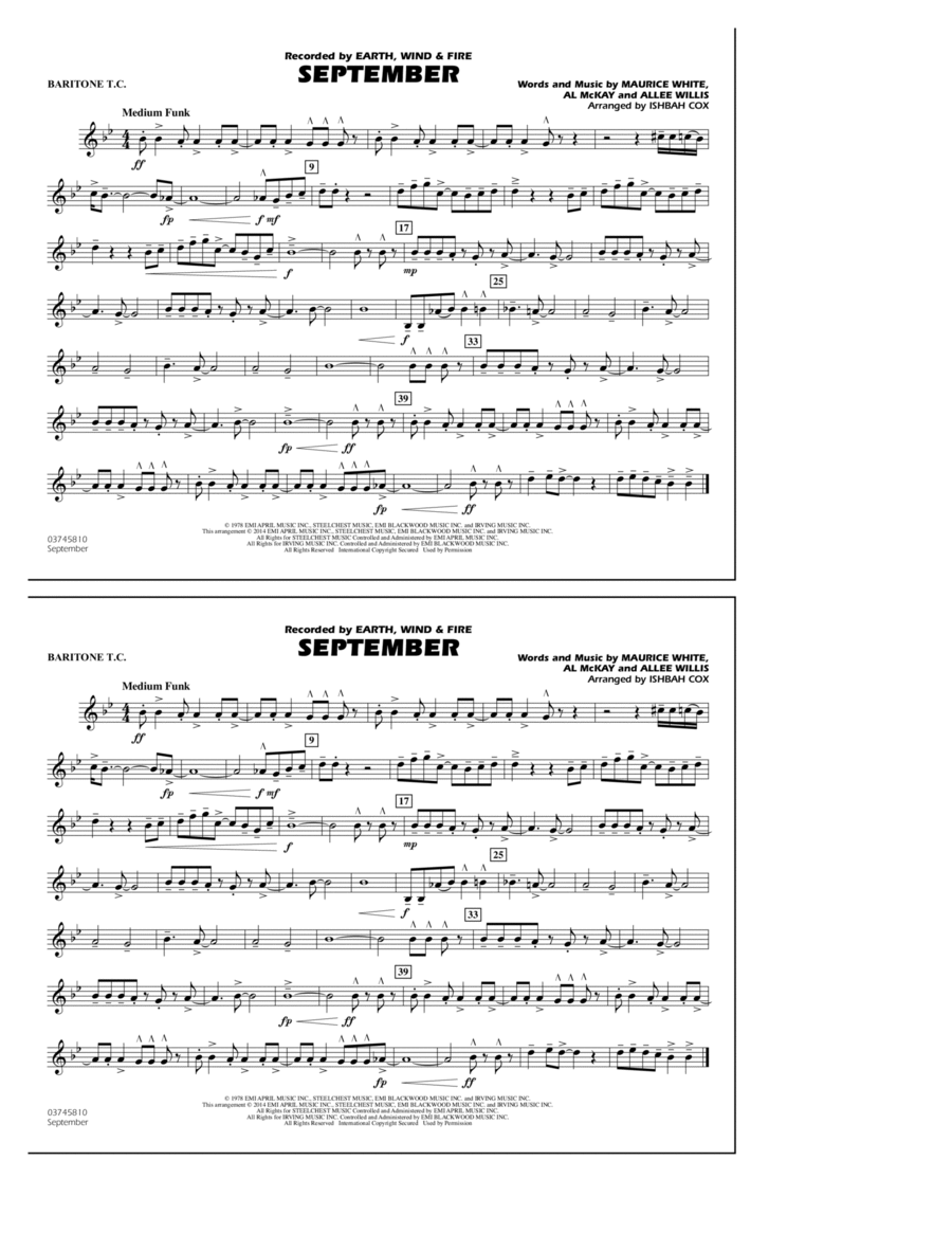 September - Baritone T.C. Marching Band scores gallery preview page 1