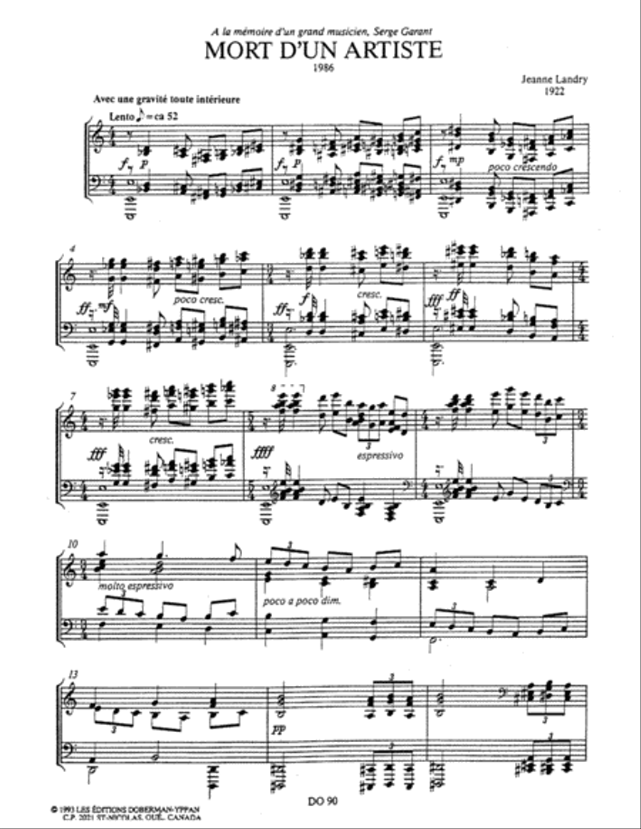Mort d'un artiste Piano Solo scores gallery preview page 2