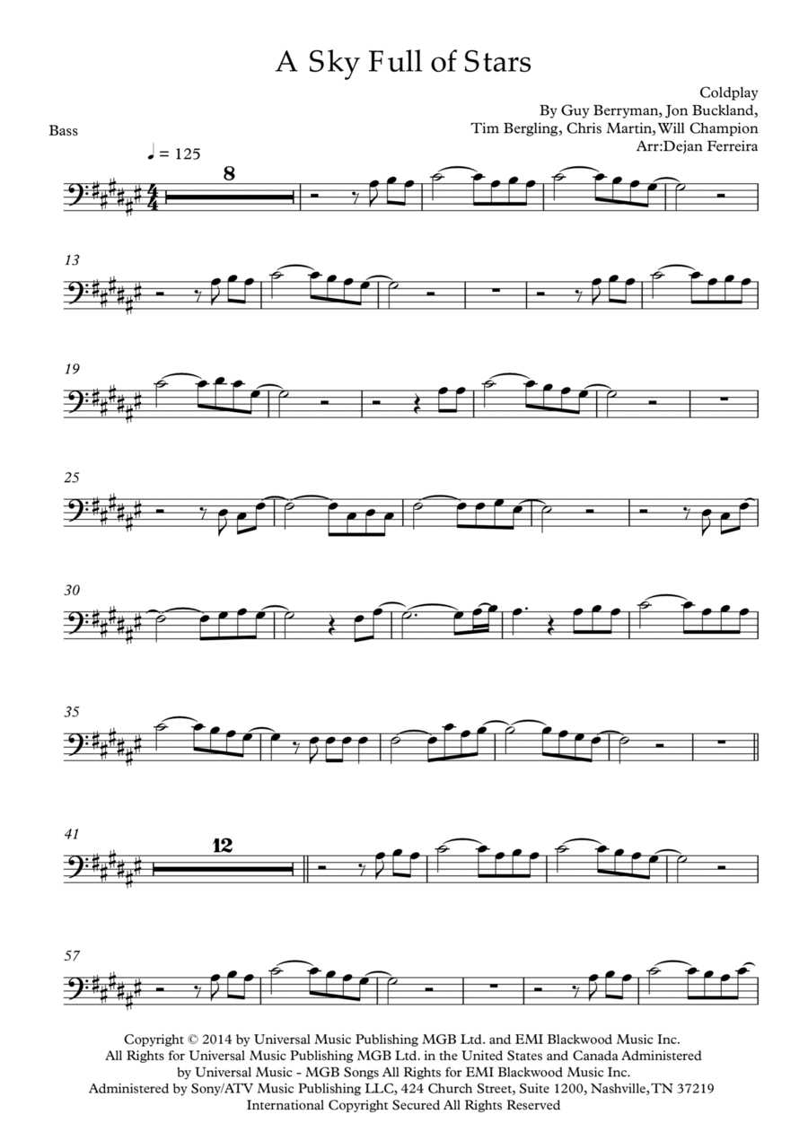A Sky Full Of Stars Double Bass scores gallery preview page 1