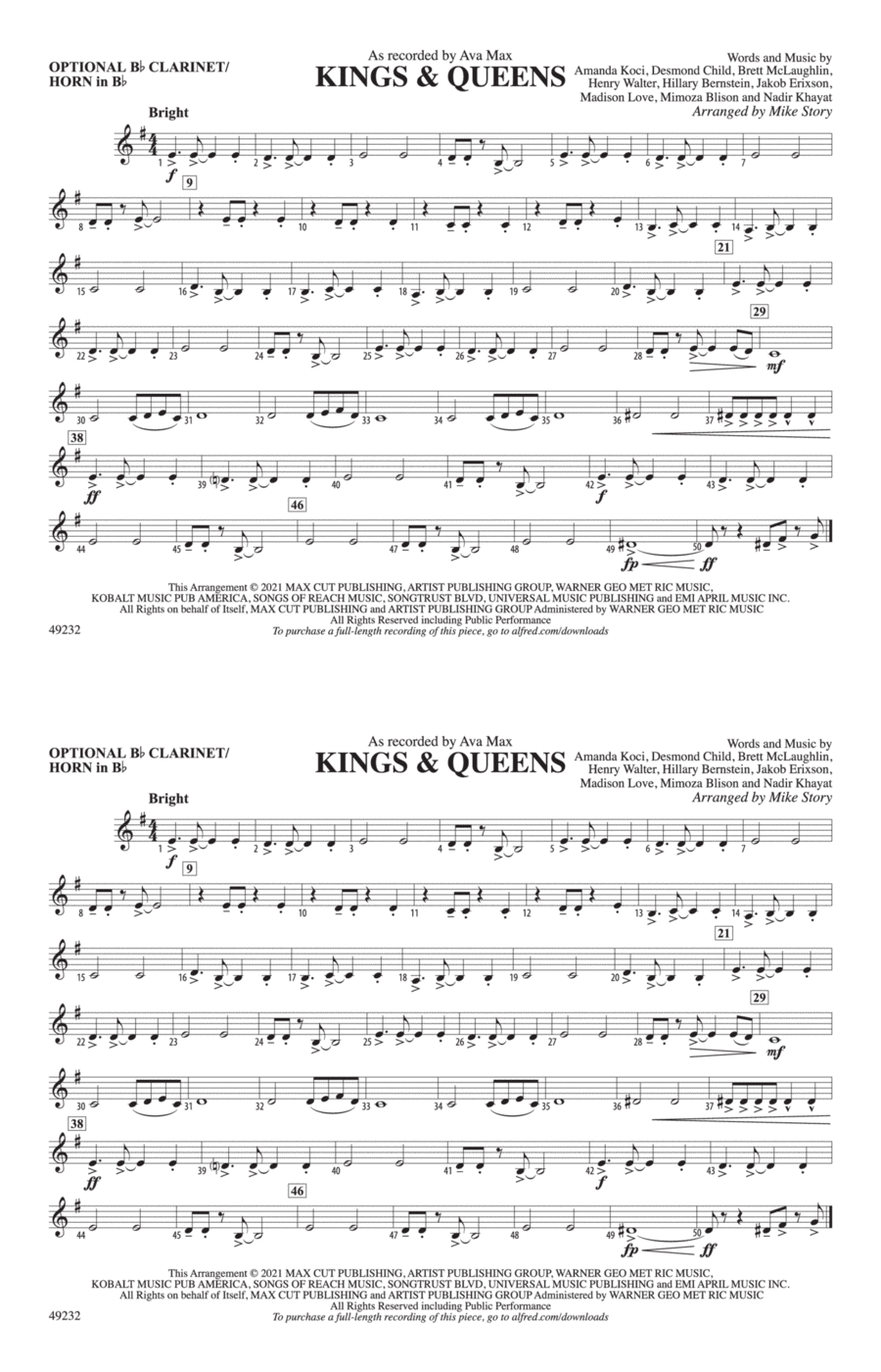 Kings & Queens: Optional Bb Clarinet/Horn in Bb Marching Band scores gallery preview page 1