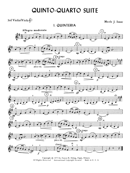 Quinto-Quarto Suite: 3rd Violin (Viola [TC])