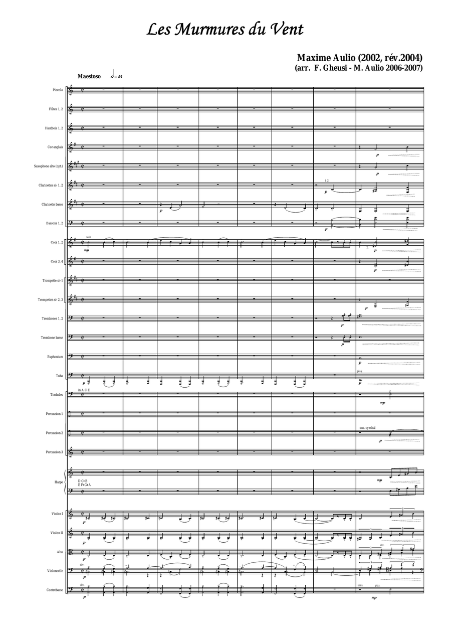 Les murmures du vent (Whispering Wind), transcription for symphonic orchestra - score Full Orchestra scores gallery preview page 1