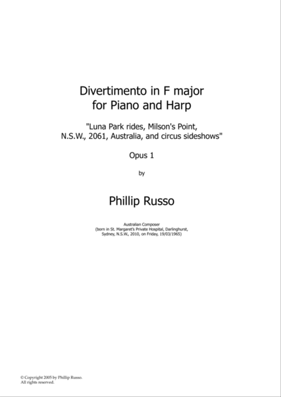 Divertimento in F major for Piano and Harp, Opus 1: 