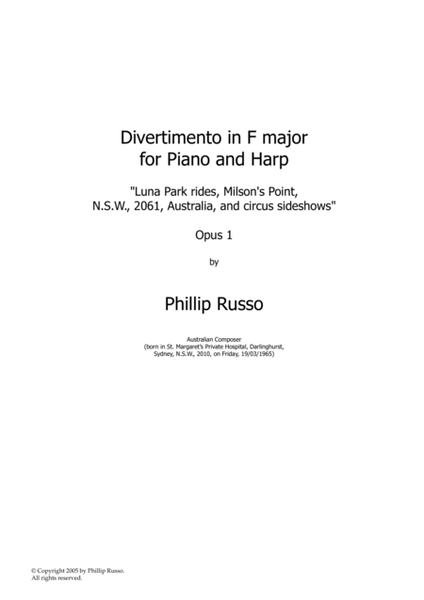 Divertimento in F major for Piano and Harp, Opus 1: "Luna Park rides, Milson's Point, N.S.W., 2061, image number null
