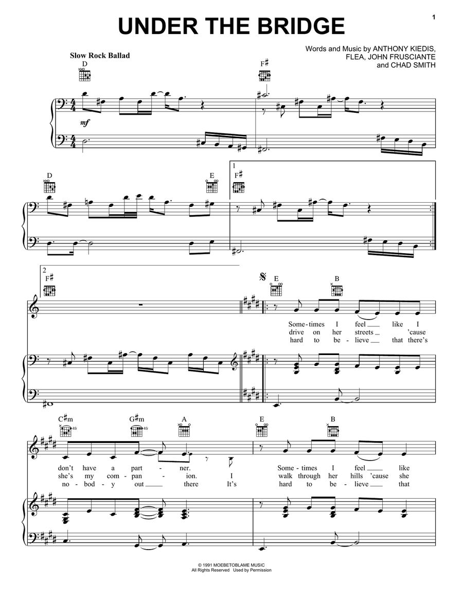Under The Bridge Acoustic Guitar scores gallery preview page 1